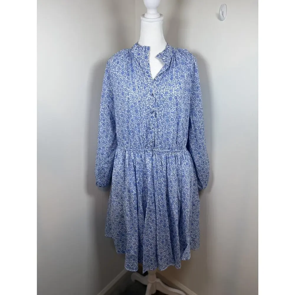 J. Crew Liberty Fabric Ruffle-collar mini dress D'Anjo Coast fabric Size XL Boho